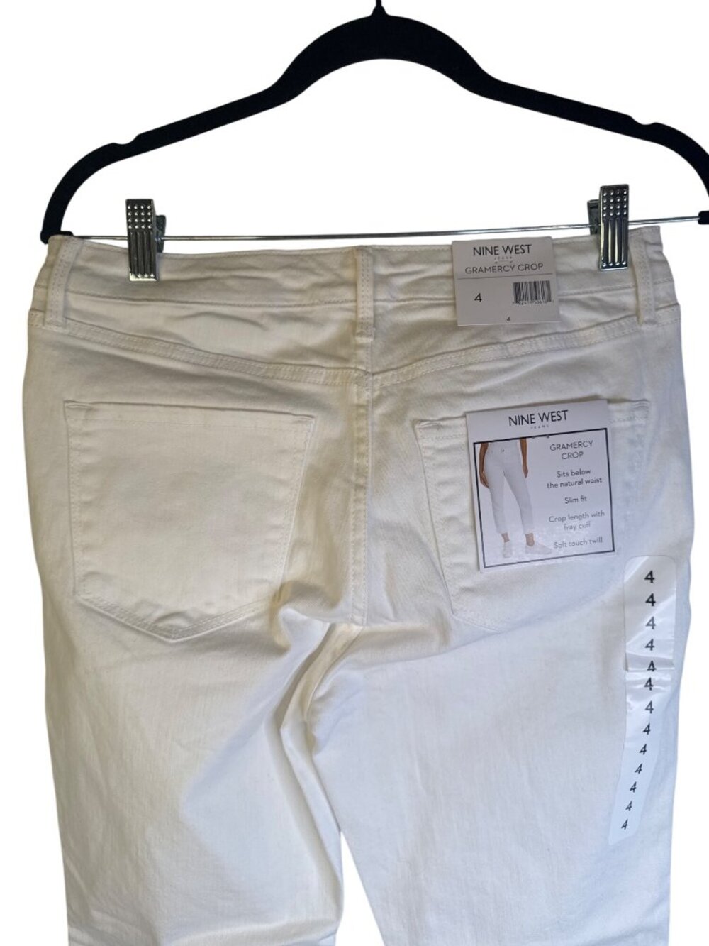 New Nine West Size 4 Gramercy Crop Jeans Slim Fit White Soft Twill Fray Cuff - Picture 11 of 13